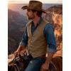 JEMITOP Men’s Retro Western Cowboy Vest Faux Suede Leather Snap Waistcoat Slim Fit Casual Wedding Vests with Pockets(Brown)