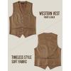 JEMITOP Men’s Retro Western Cowboy Vest Faux Suede Leather Snap Waistcoat Slim Fit Casual Wedding Vests with Pockets(Brown)