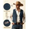 JEMITOP Men’s Retro Western Cowboy Vest Faux Suede Leather Snap Waistcoat Slim Fit Casual Wedding Vests with Pockets(Navy Blue)