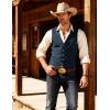 JEMITOP Men’s Retro Western Cowboy Vest Faux Suede Leather Snap Waistcoat Slim Fit Casual Wedding Vests with Pockets(Navy Blue)