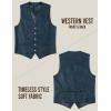 JEMITOP Men’s Retro Western Cowboy Vest Faux Suede Leather Snap Waistcoat Slim Fit Casual Wedding Vests with Pockets(Navy Blue)