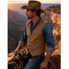 JEMITOP Men’s Retro Western Cowboy Vest Faux Suede Leather Snap Waistcoat Slim Fit Casual Wedding Vests with Pockets(Rust Brown)