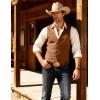 JEMITOP Men’s Retro Western Cowboy Vest Faux Suede Leather Snap Waistcoat Slim Fit Casual Wedding Vests with Pockets(Rust Brown)