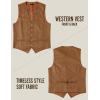 JEMITOP Men’s Retro Western Cowboy Vest Faux Suede Leather Snap Waistcoat Slim Fit Casual Wedding Vests with Pockets(Rust Brown)