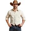 JEMITOP Men’s Retro Western Cowboy Vest Faux Suede Leather Snap Waistcoat Slim Fit Casual Wedding Vests with Pockets(Cream White)