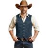 JEMITOP Men’s Retro Western Cowboy Vest Faux Suede Leather Snap Waistcoat Slim Fit Casual Wedding Vests with Pockets(Navy Blue)