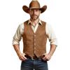 JEMITOP Men’s Retro Western Cowboy Vest Faux Suede Leather Snap Waistcoat Slim Fit Casual Wedding Vests with Pockets(Rust Brown)