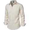 JEMITOP Men’s Stretch Linen-Like Long Sleeve Button Down Shirts Casual Beach Wedding Dress Shirt(Beige)