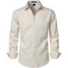 JEMITOP Men’s Stretch Linen-Like Long Sleeve Button Down Shirts Casual Beach Wedding Dress Shirt(Beige)