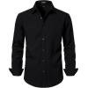 JEMITOP Men’s Stretch Linen-Like Long Sleeve Button Down Shirts Casual Beach Wedding Dress Shirt(Black)