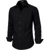 JEMITOP Men’s Stretch Linen-Like Long Sleeve Button Down Shirts Casual Beach Wedding Dress Shirt(Black)