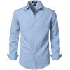 JEMITOP Men’s Stretch Linen-Like Long Sleeve Button Down Shirts Casual Beach Wedding Dress Shirt(Light Blue)