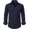 JEMITOP Men’s Stretch Linen-Like Long Sleeve Button Down Shirts Casual Beach Wedding Dress Shirt(Navy Blue)