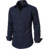 JEMITOP Men’s Stretch Linen-Like Long Sleeve Button Down Shirts Casual Beach Wedding Dress Shirt(Navy Blue)