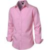 JEMITOP Men’s Stretch Linen-Like Long Sleeve Button Down Shirts Casual Beach Wedding Dress Shirt(Pink)