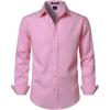 JEMITOP Men’s Stretch Linen-Like Long Sleeve Button Down Shirts Casual Beach Wedding Dress Shirt(Pink)