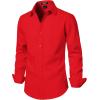 JEMITOP Men’s Stretch Linen-Like Long Sleeve Button Down Shirts Casual Beach Wedding Dress Shirt(Red)
