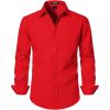 JEMITOP Men’s Stretch Linen-Like Long Sleeve Button Down Shirts Casual Beach Wedding Dress Shirt(Red)