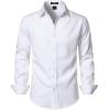 JEMITOP Men’s Stretch Linen-Like Long Sleeve Button Down Shirts Casual Beach Wedding Dress Shirt(White)