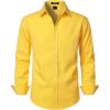 JEMITOP Men’s Stretch Linen-Like Long Sleeve Button Down Shirts Casual Beach Wedding Dress Shirt(Yellow)