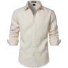 JEMITOP Men’s Stretch Linen-Like Long Sleeve Button Down Shirts Casual Beach Wedding Dress Shirt(Beige)