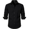 JEMITOP Men’s Stretch Linen-Like Long Sleeve Button Down Shirts Casual Beach Wedding Dress Shirt(Black)
