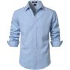 JEMITOP Men’s Stretch Linen-Like Long Sleeve Button Down Shirts Casual Beach Wedding Dress Shirt(Light Blue)