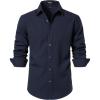 JEMITOP Men’s Stretch Linen-Like Long Sleeve Button Down Shirts Casual Beach Wedding Dress Shirt(Navy Blue)