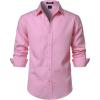 JEMITOP Men’s Stretch Linen-Like Long Sleeve Button Down Shirts Casual Beach Wedding Dress Shirt(Pink)