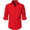 JEMITOP Men’s Stretch Linen-Like Long Sleeve Button Down Shirts Casual Beach Wedding Dress Shirt(Red)