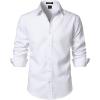 JEMITOP Men’s Stretch Linen-Like Long Sleeve Button Down Shirts Casual Beach Wedding Dress Shirt(White)