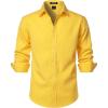 JEMITOP Men’s Stretch Linen-Like Long Sleeve Button Down Shirts Casual Beach Wedding Dress Shirt(Yellow)