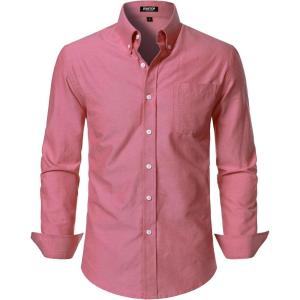 JEMITOP Men’s Classic Lightweight Oxford Button Down Collar Shirts Business Casual Long Sleeve Dress Shirt with Pocket(Coral Red)