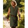 JEMITOP Men’s Renaissance Pure Cotton Lace Up Tunic Costume Sleeveless Shirt Pirate Medieval Viking Vest Without Belt(Army Green)