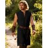 JEMITOP Men’s Renaissance Pure Cotton Lace Up Tunic Costume Sleeveless Shirt Pirate Medieval Viking Vest Without Belt(Black)