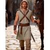 JEMITOP Men’s Renaissance Pure Cotton Lace Up Tunic Costume Sleeveless Shirt Pirate Medieval Viking Vest Without Belt(Khaki)