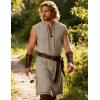 JEMITOP Men’s Renaissance Pure Cotton Lace Up Tunic Costume Sleeveless Shirt Pirate Medieval Viking Vest Without Belt(Khaki)