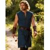 JEMITOP Men’s Renaissance Pure Cotton Lace Up Tunic Costume Sleeveless Shirt Pirate Medieval Viking Vest Without Belt(Navy Blue)