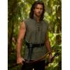 JEMITOP Men’s Pure Cotton Renaissance Sleeveless Shirt Halloween Pirate Medieval Viking Lace Up Mandarin Collar Costume(Army Green)