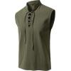 JEMITOP Men’s Pure Cotton Renaissance Sleeveless Shirt Halloween Pirate Medieval Viking Lace Up Mandarin Collar Costume(Army Green)