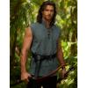 JEMITOP Men’s Pure Cotton Renaissance Sleeveless Shirt Halloween Pirate Medieval Viking Lace Up Mandarin Collar Costume(Indigo Blue)