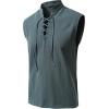 JEMITOP Men’s Pure Cotton Renaissance Sleeveless Shirt Halloween Pirate Medieval Viking Lace Up Mandarin Collar Costume(Indigo Blue)