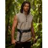 JEMITOP Men’s Pure Cotton Renaissance Sleeveless Shirt Halloween Pirate Medieval Viking Lace Up Mandarin Collar Costume(Khaki)