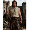 JEMITOP Men’s Pure Cotton Renaissance Sleeveless Shirt Halloween Pirate Medieval Viking Lace Up Mandarin Collar Costume(Khaki)