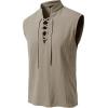 JEMITOP Men’s Pure Cotton Renaissance Sleeveless Shirt Halloween Pirate Medieval Viking Lace Up Mandarin Collar Costume(Khaki)