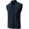 JEMITOP Men’s Pure Cotton Renaissance Sleeveless Shirt Halloween Pirate Medieval Viking Lace Up Mandarin Collar Costume(Navy Blue)