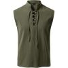 JEMITOP Men’s Pure Cotton Renaissance Sleeveless Shirt Halloween Pirate Medieval Viking Lace Up Mandarin Collar Costume(Army Green)