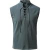 JEMITOP Men’s Pure Cotton Renaissance Sleeveless Shirt Halloween Pirate Medieval Viking Lace Up Mandarin Collar Costume(Indigo Blue)