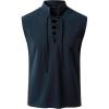 JEMITOP Men’s Pure Cotton Renaissance Sleeveless Shirt Halloween Pirate Medieval Viking Lace Up Mandarin Collar Costume(Navy Blue)