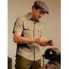 JEMITOP Men’s Casual Stretch Regular Fit Shirt Button Down Short Sleeve Work Shirts with Two Pockets(Khaki Yellow)